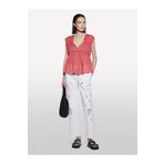 Sisley Kadın Kırık Beyaz Pamuklu Nakışlı Gizli Fermuarlı Relax Fit Pantolon