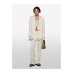 Sisley Kadın Şampanya Keten Karışımlı Bağlamalı Oversize Blazer Ceket
