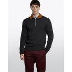 Sisley Pamuk Karışımlı Yarım Fermuarlı Dik Yaka Kazak Erkek Koyu Kahverengi Kazak - 325A10F2S300O - Siyah - XL