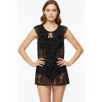 Sisley Viskoz Karışımlı Fırfırlı Dantelli Regular Fit Kolsuz Üst Kadın Siyah Bluz - 325A5g28lq09q