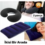 Şişme Boyunluk Seyahat Yolculuk Ortopedik Boyun Yastığı, & Havalı Minder Set 2 Parça