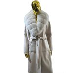 Şişme Detaylı Kaşmir Kadın Kaban (Bej, 3XL)