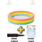 Şişme Yumuşak Tabanlı Renkli 3 Boğumlu Baby Pool Çocuk Bebek HAVUZU,114X25 cm ve Pompa+Yama Set - Altın