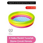 #Şişmehavuz 3 Halka Renkli Yuvarlak Havuz Şişme Çocuk Havuzu Balkon Bahçe Teras Kullanımına Uygun Dayanıklı Yazlık Oyun