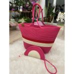Sistaful El Örgüsü Hasır Pembe Omuz Çantası Cüzdan Set