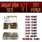 Site Hırdavat Ahşap Vida Seti Vı - 201 Parça Vida Pul ve Bits Uç - 201 Adet