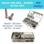 Site Hırdavat M3x20 YHB 290 Parça Vida Somun ve Pul Seti