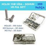 Site Hırdavat M3X30 Yhb Vida Somun ve Pul Seti, 200 Parça - 200 Adet