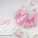 Sitilin Kız Bebek Mevlüt Elbisesi Gelinlik Fransız Dantelli Abiye - Pembe - 0 - 3 Ay
