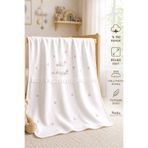 Sitilin Kız Bebek Nakışlı Çift Katlı Natural Penye Battaniye %100 Pamuk STL6698