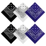 siucrde Erkek Saf Pamuk Şal Desenli Bandanalar Yüz Maskesi Kare Eşarp Dış Mekan için Şapkalar (6 adet, Siyah, Beyaz, Mavi, Siyah, 55x55CM
