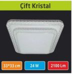 Sıva Üstü Led Panel 42W 33X33 Cm Çapında Model Çift Kristal Led Avize Beyaz Işık
