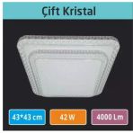 Sıva Üstü Led Panel 42W 43X43 Cm Çapında Model Çift Kristal Led Avize Beyaz Işık