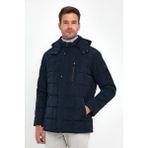 Sivaist Erkek Lacivert Standart Fit Normal Kesim Çıkmalı Kapüşon Dik Yaka Mont - 3XL