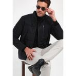Sivaist Erkek Siyah Standart Fit Normal Kesim Dik Yaka Omuz Detaylı Kışlık Mont - 2XL