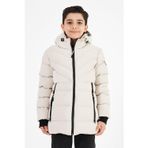 SİVAİST Krem Erkek Çocuk Sabit Kapüşonlu Şişme Deri Karışımlı Kumaş Mont&Kaban