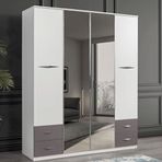 Sivas Gözde Mobilya Bella 170x55x210 cm Aynalı Çekmeceli 4 Kapılı Gardrop