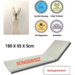 Sıvı Geçirmez Kumaş Fermuarlı Şezlong Minderi Kılıf Süngersiz 180X55X5 cm - Krem