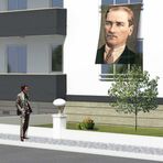 Sivil Takım Elbiseli Gazi Mustafa Kemal Atatürk Cephe Poster Bayrağı - 1,5x2,25 metre