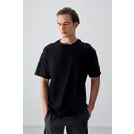 Siyah %100 Pamuk Kalın Yumuşak Dokulu Oversize Fit Basic Erkek T-Shirt - 88353