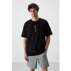 Siyah %100 Pamuk Kalın Yumuşak Dokulu Oversize Fit Baskılı Erkek T-Shirt - 88360