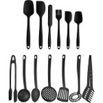 Siyah 13 Parçalık Silikon ve Teflon Plastik Spatula Seti - Yüksek Isıya Dayanıklı ve Yapışmaz Silik