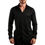 Siyah 8 Drop Ekstra Uzun Kol Dar Kesim Micro Kumaş Kol Düğmeli Slim Fit Erkek Gömlek - 197-6