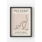 Siyah Ahşap Çerçeveli Picasso Kedi Çizimi Poster – Minimalist Hayvan Figürü Duvar Tablosu Siyah Çerçeveli 30 x 40