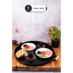 Siyah Ahşap Kulplu Metal Kahve Sunum Çay Tepsisi Kahvaltı Tepsisi 50 cm - Şık ve Modern Tasarım