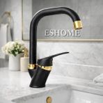 Siyah Altın Köşe Borulu Banyo Lavabo Bataryası Musluğu