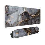 Siyah Altın Mürekkep Mermer Mouse Pad 11.8x31.5 inç Masa Aksesuarları Büyük Genişletilmiş Kaymaz Kauçuk Taban Mousepad Dikişli Kenarları ile Oyun Bilgisayarı Masaüstü Büyük Mouse Pad