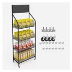 Siyah Atıştırmalık Depolama Rafı, Tekerlekli 4 Katmanlı Metal Tel Teşhir Standı, Mutfak ve Ev için Süpermarket Arabası (Renk: Siyah, Boyut: 60 x 27 x 140 cm)