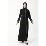Siyah Balıksırtı Taşlı Nakışlı Anne Ferace 9378-22