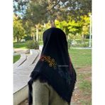 Siyah Baskılı Pamuklu Püsküllü Eşarp Yazma – Günlük ve Çeyizlik Yazma Başörtüsü - Siyah-01 - 100 x 100 cm