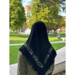 Siyah Baskılı Pamuklu Püsküllü Eşarp Yazma – Günlük ve Çeyizlik Yazma Başörtüsü - Siyah-10 - 100 x 100 cm