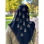 Siyah Baskılı Pamuklu Püsküllü Eşarp Yazma – Günlük ve Çeyizlik Yazma Başörtüsü - Siyah-11 - 100 x 100 cm