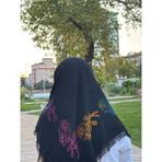 Siyah Baskılı Pamuklu Püsküllü Eşarp Yazma – Günlük ve Çeyizlik Yazma Başörtüsü - Siyah-21 - 100 x 100 cm