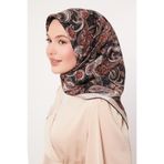Siyah-Bej Karışık Retro Twill Ipek Eşarp