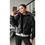Siyah Bel Büzgülü Parlak Şişme Mont