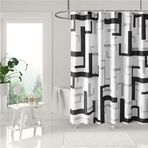 Siyah Beyaz Çubuklar 3D HD Su Geçirmez Duş Perdesi Seti Kalıp Geçirmez Polyester Kumaş Banyo ve Dış Mekan Dekoru için 12 Kancalı 240x200 cm