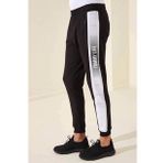 Siyah-Beyaz Erkek Fermuar Cepli Baskılı Standart Kalıp Jogger Eşofman Alt-84657