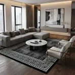 Siyah Beyaz Geometrik Desenli Salon Halısı Dijital Baskılı Kaymaz Tabanlı Halı Dijital Baskı Halı 7