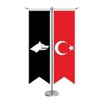 Siyah Beyaz Göktürk Bayrağı - 17 Eski Türk Devletleri ve Türkiye -Saten T direk 2li Masa Bayrağı