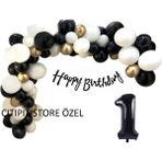 Siyah Beyaz Gold Balon Zincir Seti - Beyaz - Siyah - 1