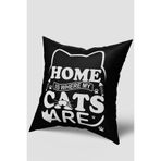 Siyah Beyaz Home Yazılı Kedi Desenli Kırlent Kılıfı 35 x 50