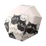 Siyah Beyaz Kedi Desenli Manuel Katlanabilir Şemsiye, UV Korumalı, 97 cm, İpek Kumaş