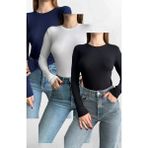 Siyah-Beyaz-Lacivert 3'lü Bisiklet Yaka Basic Uzun Kollu Body Siyah-Beyaz-Lacivert / Standart - Çoklu