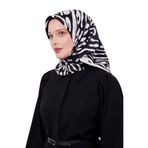Siyah-Beyaz Leopar Desen Twill İpek Eşarp