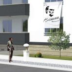 Siyah - Beyaz Mustafa Kemal Atatürk Silüeti Poster Bayrak - 1,5x2,25 metre - Renkli