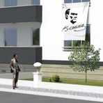 Siyah - Beyaz Mustafa Kemal Atatürk Silüeti Poster Bayrak - 1,5x2,25 metre